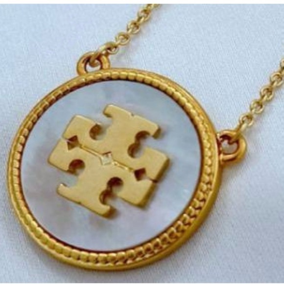 Tory Burch Jewelry - Tory Burch Mother of Pearl Logo Medallion Necklace